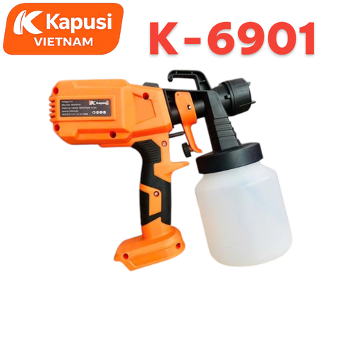 Súng Phun Sơn Dùng Pin 21V Kapusi K-6901 Cốc Chứa 800ml - Máy Phun Sơn Cầm Tay Không Dây Đa Năng 4 Đầu Phun Tiện Lợi