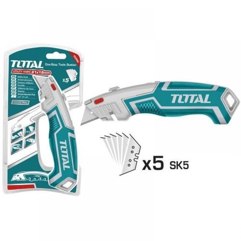 Dao rọc giấy đa năng TOTAL THT5126128 kích thước lưỡi 61x19mm, lưỡi SK5, kèm 6 lưỡi