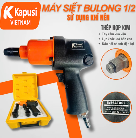 Bộ Súng Mở Bu Lông 12 Chi Tiết 1/2 Inch Kapusi K-1810 - Bộ Tuýp Cần Xiết Súng Mở Tuýp, Súng Bắn Ốc Ô Tô Xe Máy Cao Cấp