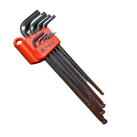 Bộ lục giác bi trắng mờ chữ L KAPUSI K-0191, 9 chi tiết từ 1.5-10mm Hợp kim thép