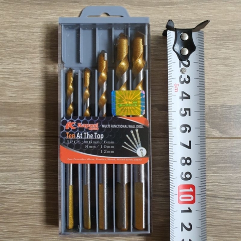 Hộp 5 mũi khoan đa năng hãng Kapusi Nhật Bản các gồm các cỡ hai mũi 6m và mũi 8, 10, 12mm