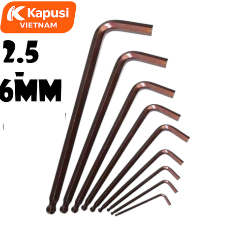 Lục Giác Bi Nâu Lẻ Kapusi (2.5mm - 6mm) - Thép S2 Siêu Cứng - Hai Đầu Tiện Lợi - Chuyên Trị Ốc Nhỏ Hốc Kẹt, Bh 12 tháng