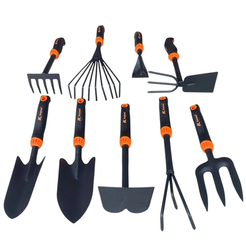 Bộ Dụng Cụ Làm Vườn Mini Kapusi K-8635 6 chi tiết, K-8636 9 chi tiết thép sơn tĩnh điện, Tay Cầm Nhựa ABS