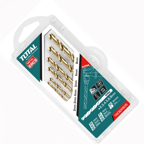 Bộ 6 mũi khoan kim loại TOTAL TACSD0605 có kích thước từ 2-8 mm