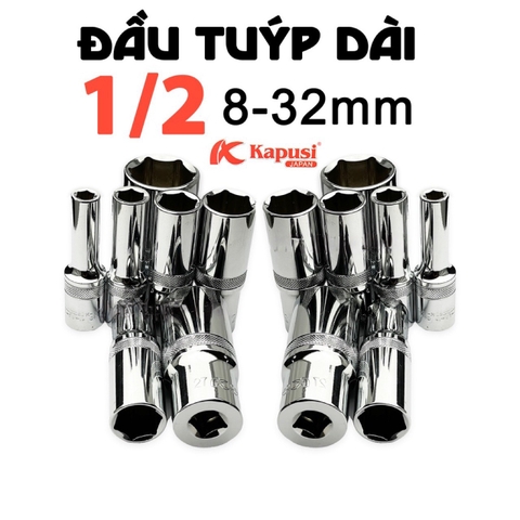 Tuýp khẩu lục giác trắng dài 78mm KAPUSI Nhật Bản hệ 1/2 inch đủ size 8-32mm, thép CR-V