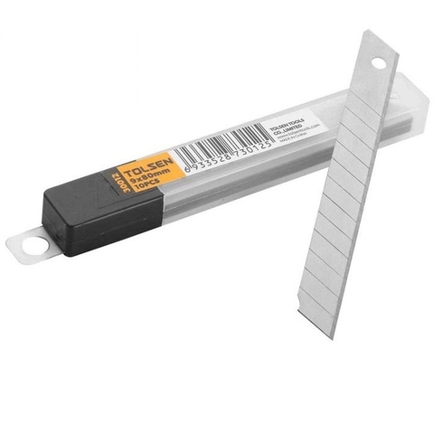Hộp 10 lưỡi dao rọc giấy mini TOLSEN 30012 có kích cỡ 9 * 80 * 0,4mm , siêu sắc, siêu bền