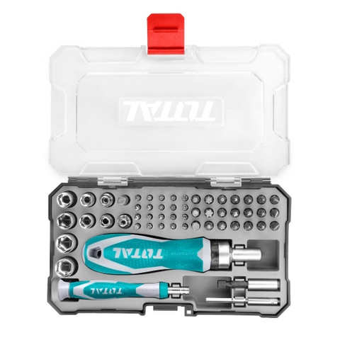 Bộ tua vít đa năng tự động 55 chi tiết TOTAL TACSD30556 gồm tua vít, mũi vít, đầu tuýp