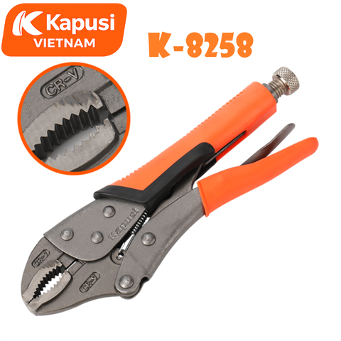 Kìm Chết Tay Bọc Nhựa Cam Đen Kapusi K-8258 Mỏ Cong – Thép Trắng Cao Cấp, Kẹp Chắc Không Gian Hẹp, BH 12 tháng