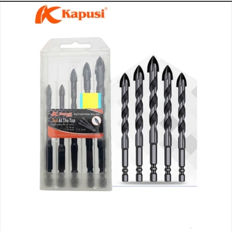 Hộp 5 mũi khoan đa năng hãng Kapusi Nhật Bản chuôi lục giác cỡ 6,8,10,12mm, có tem chống hàng giả