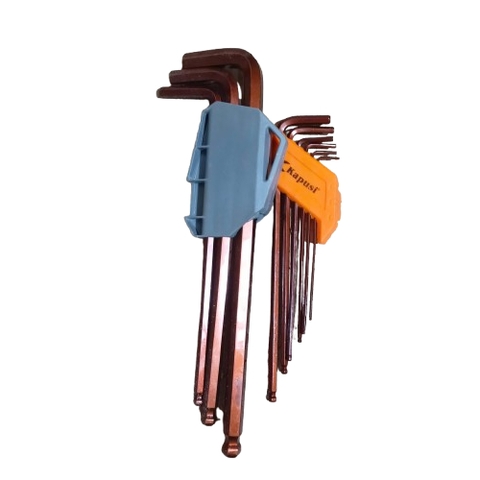 Bộ Lục Giác Thép Nâu Đầu Bi Hãng Kapusi K-7408 9 Cây Chữ L 1.5-10mm, Chất liệu thép CR-V6150