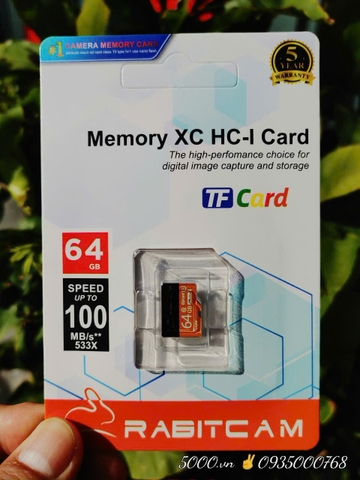 Thẻ nhớ RABIT 64GB 100Mbps ✌ Hộp 70c | Bảo Hành 5 Năm 1 đổi 1 tức thì ( Lưu trữ trung bình 9 ngày )