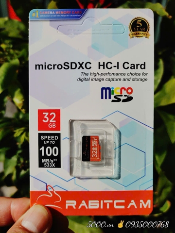 Thẻ nhớ RABIT 32GB 100Mbps ✌ Hộp 100c | Bảo Hành 5 Năm 1 đổi 1 tức thì ( Lưu trữ trung bình 4.5 ngày )