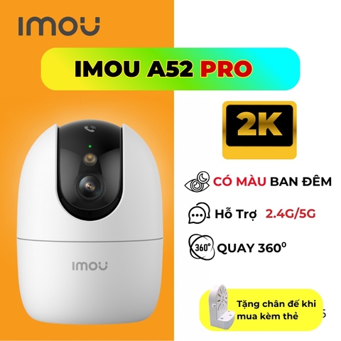 (5.0Ghz) IMOU A52 PRO 3K 5MP *mới* (Có cổng LAN 1GB | Ban đêm có màu | Nén H.265 | Nhận thẻ 512GB | Góc siêu rộng hơn | Loa siêu to hơn | Nhận diện Human tốt hơn)
