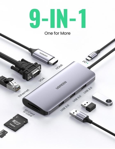 Bộ chuyển đổi USB-C sang 3*USB 3.0+HDMI+RJ45+SD&TF Ugreen (40873)
