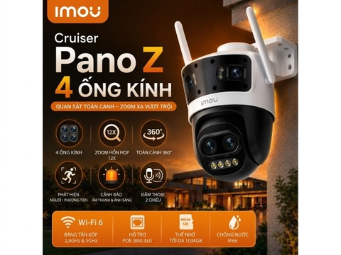 (5.0Ghz) IMOU Cruiser Pano Z 13M ( 4MP + 4MP + 5MP) - IPC-S76DP-13M0N - Camera siêu zoom 12X & Góc Rộng 4 Ống kính (Dự kiến 22.06 có hàng)