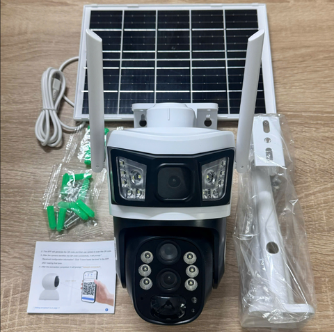 4G Solar Camera V380 P10 với 2 mắt xoay độc lập (Sim 4G, Tấm pin NLMT 12.000mAh, chân đế dài, xoay 360 độ , đàm thoại, có màu, thùng 12 hộp)