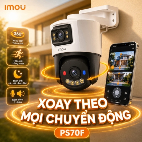 POE 6MP IMOU PS70FP - Camera IP dạng PT, Xoay ngoài trời ( 3MP + 3MP | 2 Khung hình độc lập | DC 12V 1A/ PoE, công suất 12W | Không Wifi )