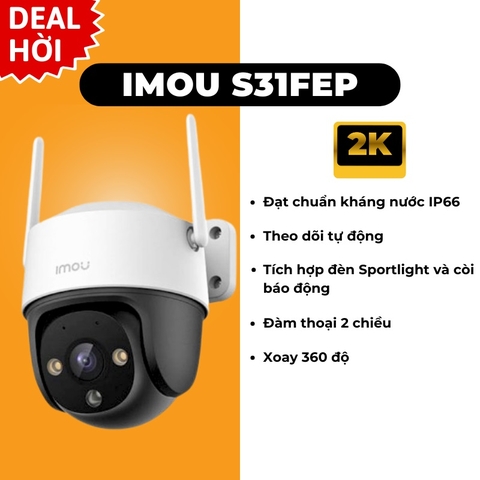 IMOU S31FEP 2K 3MP (Camera Wi-Fi Cruiser SE+ | Có màu | Đàm Thoại | Phong cách PTZ | Thùng 8c)