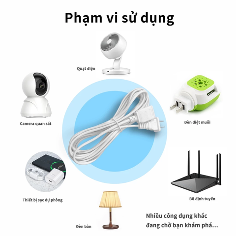 Dây điện nối dài 2 lỗ cắm dài 3 mét - 5 mét (Bao test)