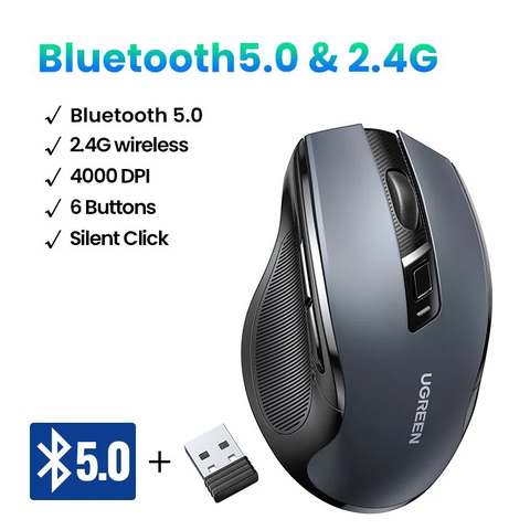 CHUỘT KHÔNG DÂY UGREEN 15508 BLACK (BLUETOOTH + WIRELESS 2.4GHZ)
