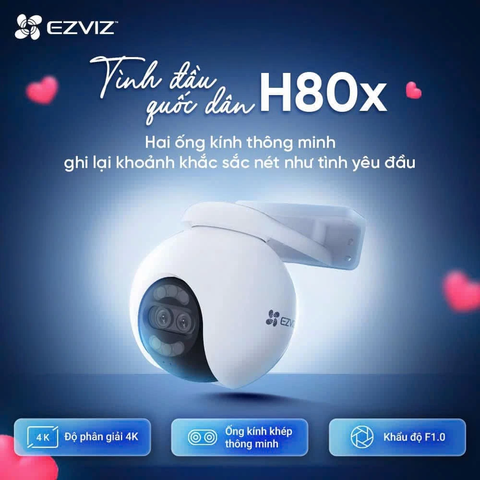 EZ.VIZ H80X 10MP - H80X-4K (8MP+2MP) (Góc toàn cảnh 3840 × 2160 | Góc Zoom 1920 x 1080 | Khẩu độ F1.0 | AI phân biệt người và xe | Xoay 360 đồng thời 2 mắt | Đàm thoại | Ban đêm có màu, kể cả ánh sáng yếu | Lắp ngoài trời)