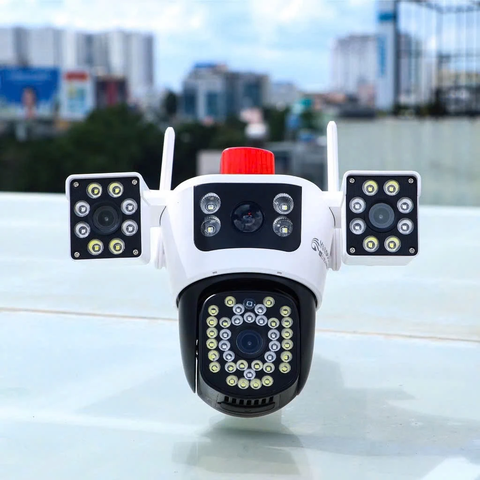 YOO.SEE W950 - Camera Wi-Fi 4 mắt 3 khung hình | Kiểu dáng Q40+ | Tích hợp đèn báo động đỏ, chống trộm | Vỏ hộp màu đỏ | Bảo hành 12 tháng | Thùng 12c