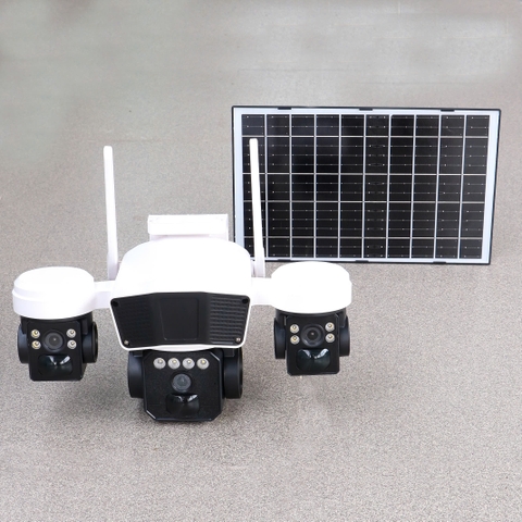 4G Solar Camera O-KAM PRO TL3  với 3 mắt xoay độc lập (Sim 4G, Tấm pin NLMT 12.000mAh, chân đế dài, xoay 360 độ , đàm thoại, có màu, thùng 12 hộp)