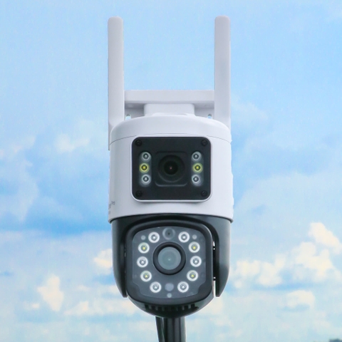 YOOSEE Q16D-16MP Camera Wi-Fi 2 mắt với 16 Led, PTZ ngoài trời, Xoay 360, đàm thoại, có màu, 2 Anten Wifi 6 - 2.4Ghz, không có cổng LAN, thùng 30c
