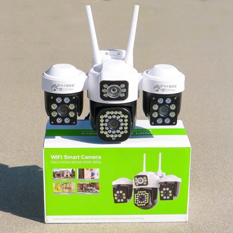 YOOSEE Máy Bay F35 - Camera Wi-Fi 4 mắt 3 khung hình | Tông màu TRẮNG ĐEN | Tích hợp đèn báo động đỏ, chống trộm | Vỏ hộp xanh lá | Bảo hành 12 tháng | Thùng 12c