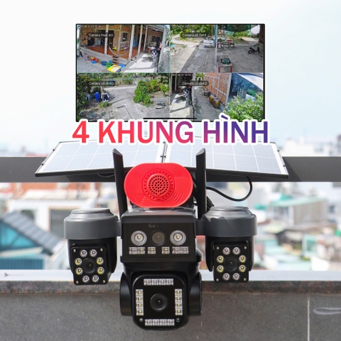 4G Camera HIEASY PRO V560 năng lượng mặt trời, có 4 mắt xoay độc lập, có 2 tấm sạc NLMt (Khe Sim 4G, Khe thẻ 256GB, chân đế dài, xoay 360 độ , đàm thoại, có màu, thùng 6 hộp)