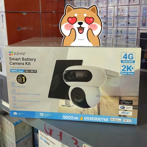(Quà) 4G Ezviz HB90x Dual 8MP - Camera NLMT 2 măt ngoài trời | Dây 3 mét | Sạc 10W | Pin 10.400 mAh | IP65 | Có 4G, Có Wifi luôn | CS-HB90x/SP-R100 (4MP+4MP W4GA)