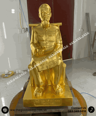 Tượng Bác Hồ Ngồi Ghế Mây Bằng Đồng Đỏ Mạ Vàng