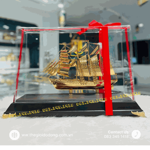 Hộp Thuyền Buồm Phong Thủy Dát Vàng 24k