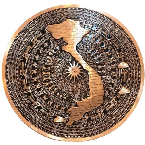 Mặt Trống Đồng Đông Sơn Treo Tường Bằng Đồng Đỏ kết hợp Bản Đồ Việt Nam