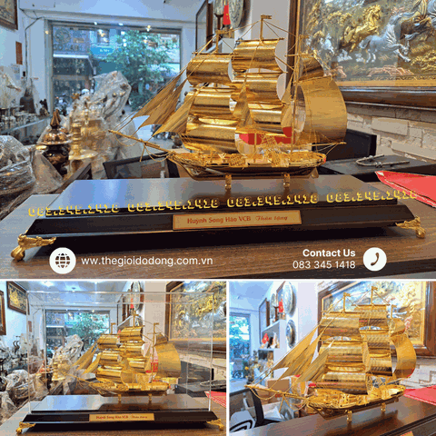 Hộp Thuyền Buồm Phong Thủy Dát Vàng 24k
