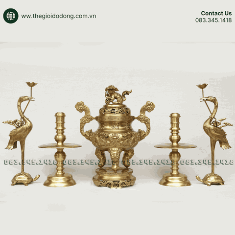 Bộ Đỉnh Đồng Ngũ Sự Cát Tút 50cm - Tinh Hoa Văn Hóa Thờ Cúng Việt