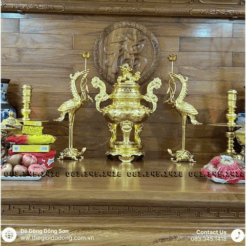 Bộ Lư Đồng 5 Món Mạ Vàng