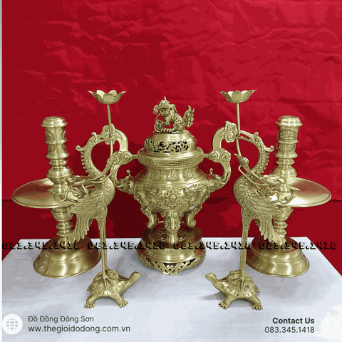 Bộ Đỉnh Đồng Ngũ Sự Thờ Gia Tiên Bằng Đồng Vàng Chính Hãng