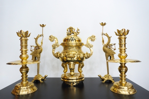 Bộ Lư Đồng Tam Sự Mạ Vàng