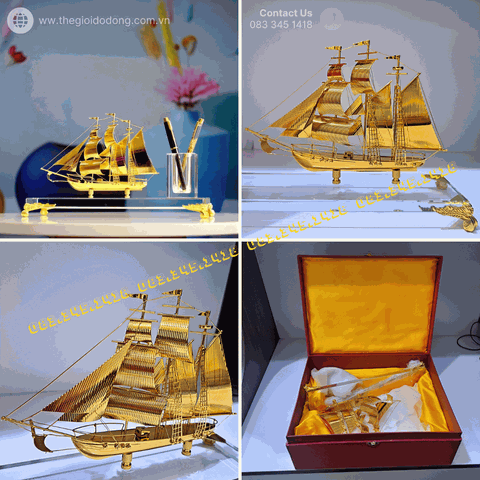 Hộp Đựng Bút Để Bàn Thuyền Buồm Mạ Vàng 24K – Quà tặng Doanh Nhân Sang Trọng