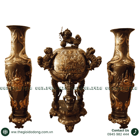 Đôi Lọ Lục Bình Bằng Đồng Đỏ Phớt Nỉ