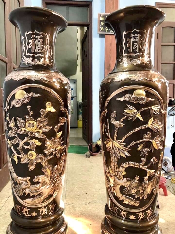 Lục Bình Bằng Đồng Đỏ Khảm Tứ Quý