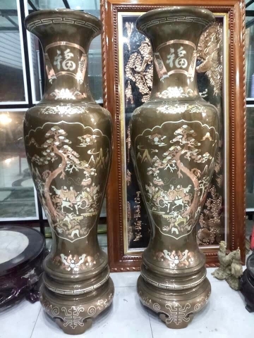 Lục Bình Bằng Đồng Đỏ Khảm Tam Khí