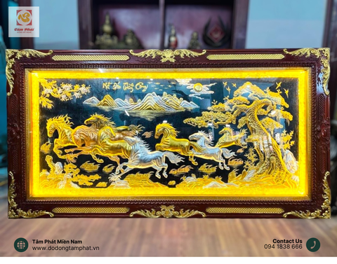 Tranh Mã Đáo Thành Công Bằng Đồng Mạ Tam Khí Tinh Xảo