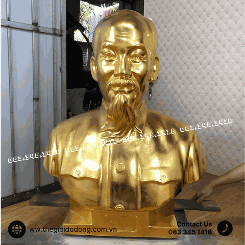 Tượng Bác Hồ bán thân bằng đồng mạ vàng 24K