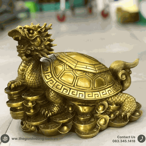 Tượng Long Quy Bát Quái Bằng Đồng Vàng