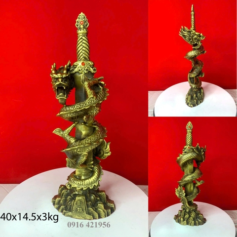 Tượng Rồng Bằng Đồng - Rồng Cuộn Kiếm Phong Thủy