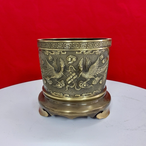 Bát Nhang Bằng Đồng Vàng - Màu Giả Cổ - Chạm Long Phụng