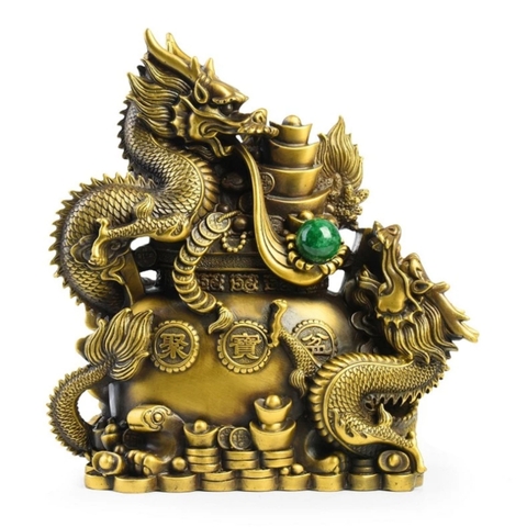 Tượng Rồng Bằng Đồng – Song Long Cuộn Hũ Vàng Phong Thủy May Mắn