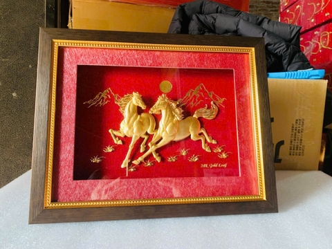 Tranh Song Mã Mạ Vàng 24K - Quà Tặng Đối Tác Sang Trọng, Ý Nghĩa